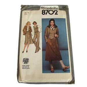 Simplicity 8702 Sewing Pattern Pant Skirt Jacket Vest Size 12 Miss 1978